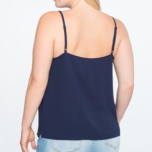 Eloquii Navy Sheer Trim Spaghetti Strap Cami Tank Top